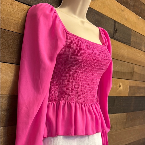 Pink Ruffled Puff Sleeve Smocked Top - Picture 4 of 15